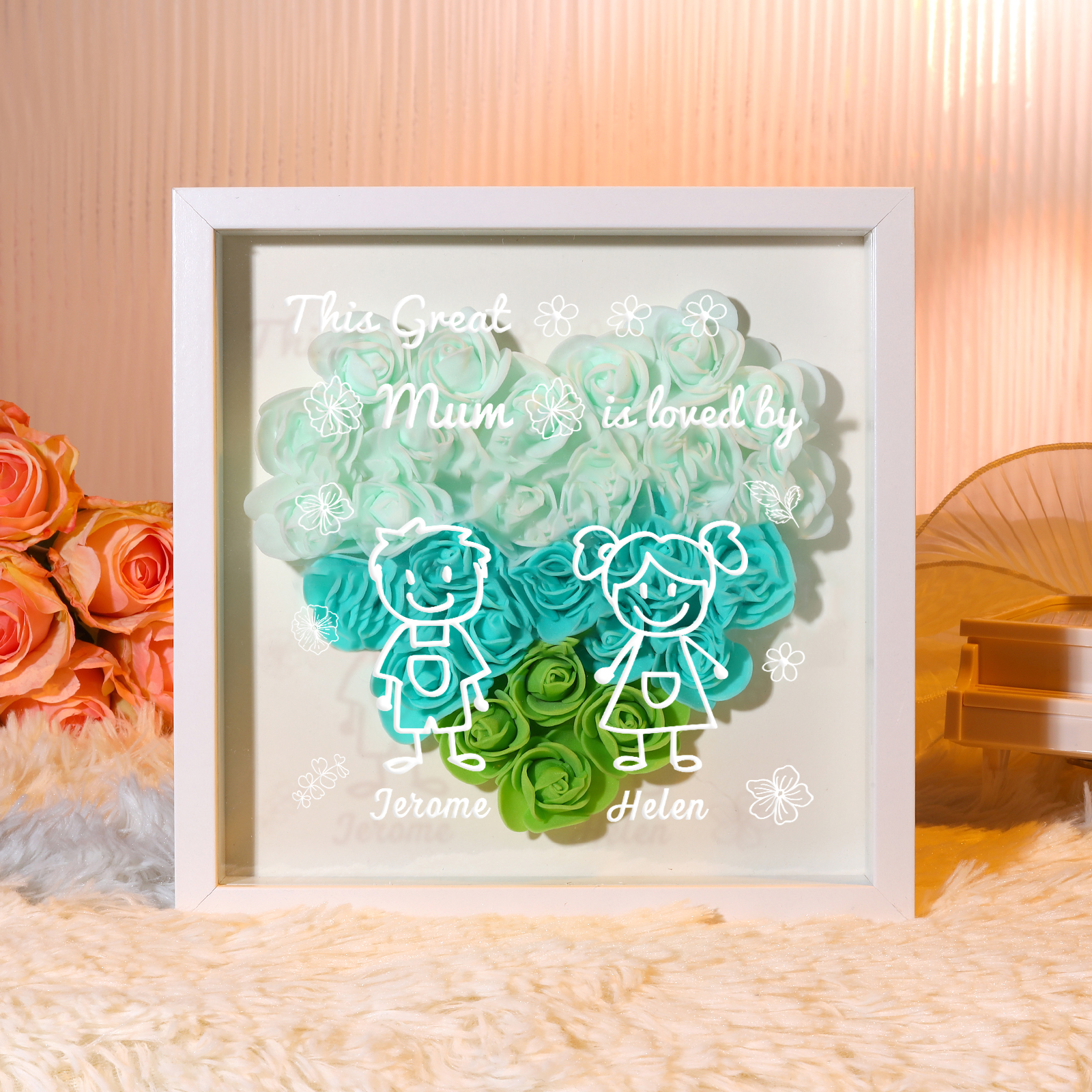 Personalised 3D Floral Shadow Box – Custom 2 Kids&Pets Names –This Great Mum Is Loved By- Gift for Mum, Nan & Loved Ones| Jessemade