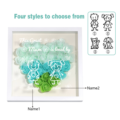 Personalised 3D Floral Shadow Box – Custom 2 Kids&Pets Names –This Great Mum Is Loved By- Gift for Mum, Nan & Loved Ones| Jessemade