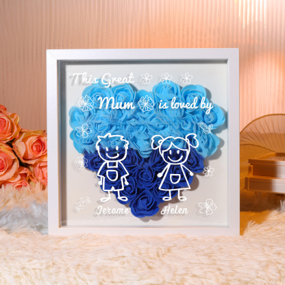 Personalised 3D Floral Shadow Box – Custom 2 Kids&Pets Names –This Great Mum Is Loved By- Gift for Mum, Nan & Loved Ones| Jessemade