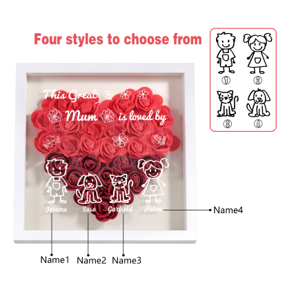 Personalised 3D Floral Shadow Box – Custom 4 Kids&Pets Names –This Great Mum Is Loved By- Gift for Mum, Nan & Loved Ones| Jessemade