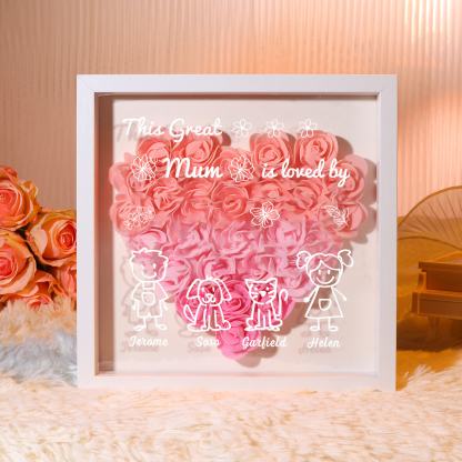 Personalised 3D Floral Shadow Box – Custom 4 Kids&Pets Names –This Great Mum Is Loved By- Gift for Mum, Nan & Loved Ones| Jessemade