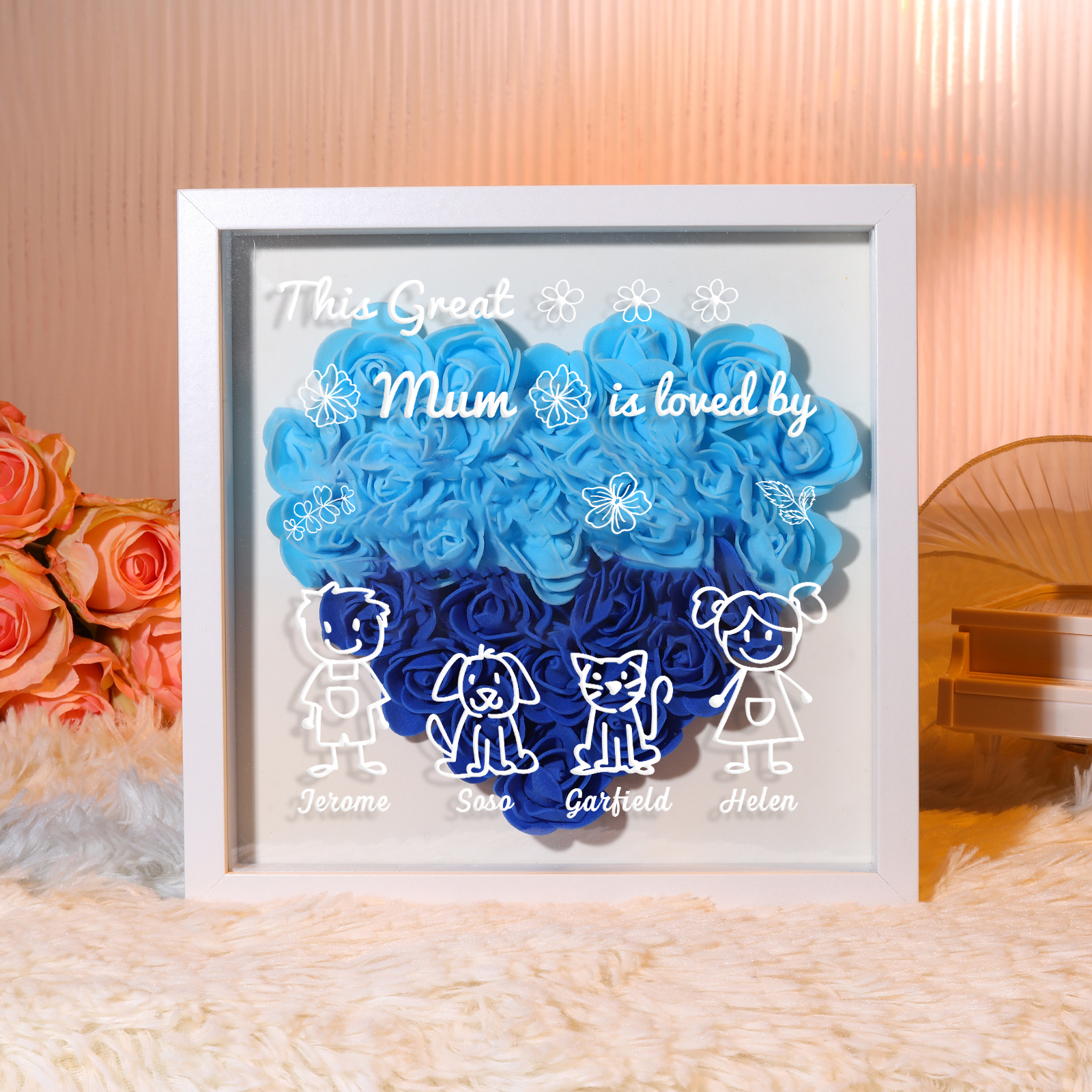 Personalised 3D Floral Shadow Box – Custom 4 Kids&Pets Names –This Great Mum Is Loved By- Gift for Mum, Nan & Loved Ones| Jessemade