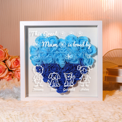 Personalised 3D Floral Shadow Box – Custom 4 Kids&Pets Names –This Great Mum Is Loved By- Gift for Mum, Nan & Loved Ones| Jessemade
