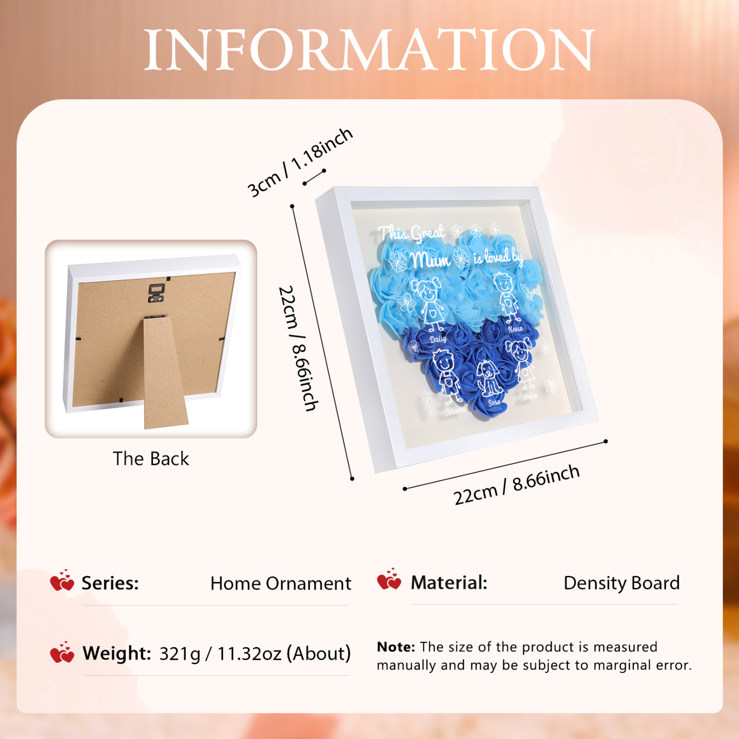 Personalised 3D Floral Shadow Box – Custom 5 Kids&Pets Names –This Great Mum Is Loved By- Gift for Mum, Nan & Loved Ones| Jessemade