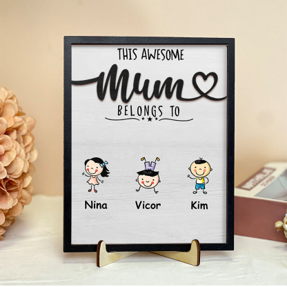 3 Names - Personalised Home Frame Wooden Ornaments Cute Elephant Style Ornaments for Mum