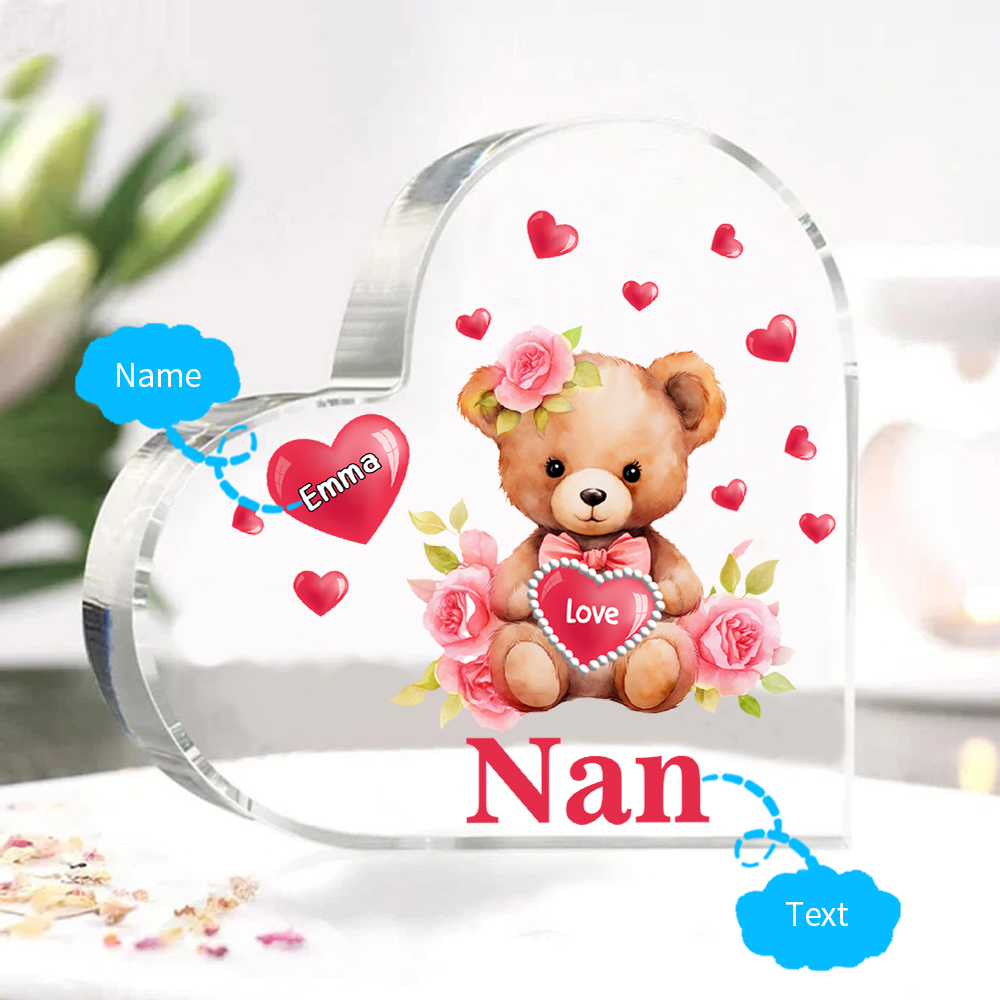 1 Name-Personalized Bear Acrylic Heart Keepsake Custom Text Acrylic Plaque Ornaments Gifts for Nan