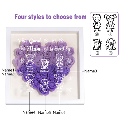 Personalised 3D Floral Shadow Box – Custom 6 Kids&Pets Names –This Great Mum Is Loved By- Gift for Mum, Nan & Loved Ones| Jessemade