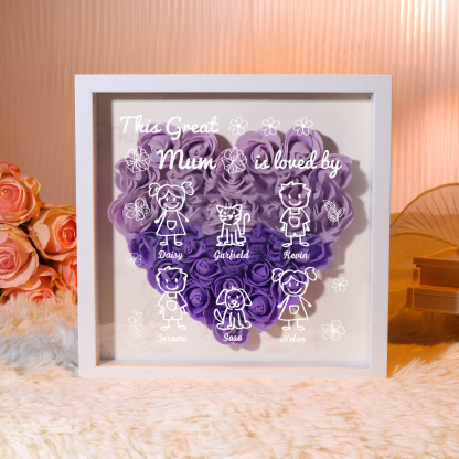 Personalised 3D Floral Shadow Box – Custom 3 Kids&Pets Names –This Gre