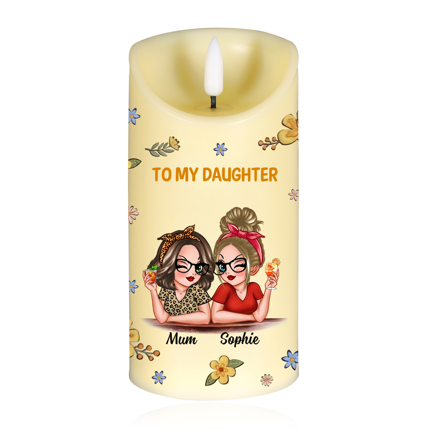 Personalised LED Candle from Mum to Daughter – Custom Names with Heartfelt Message | Jessemade