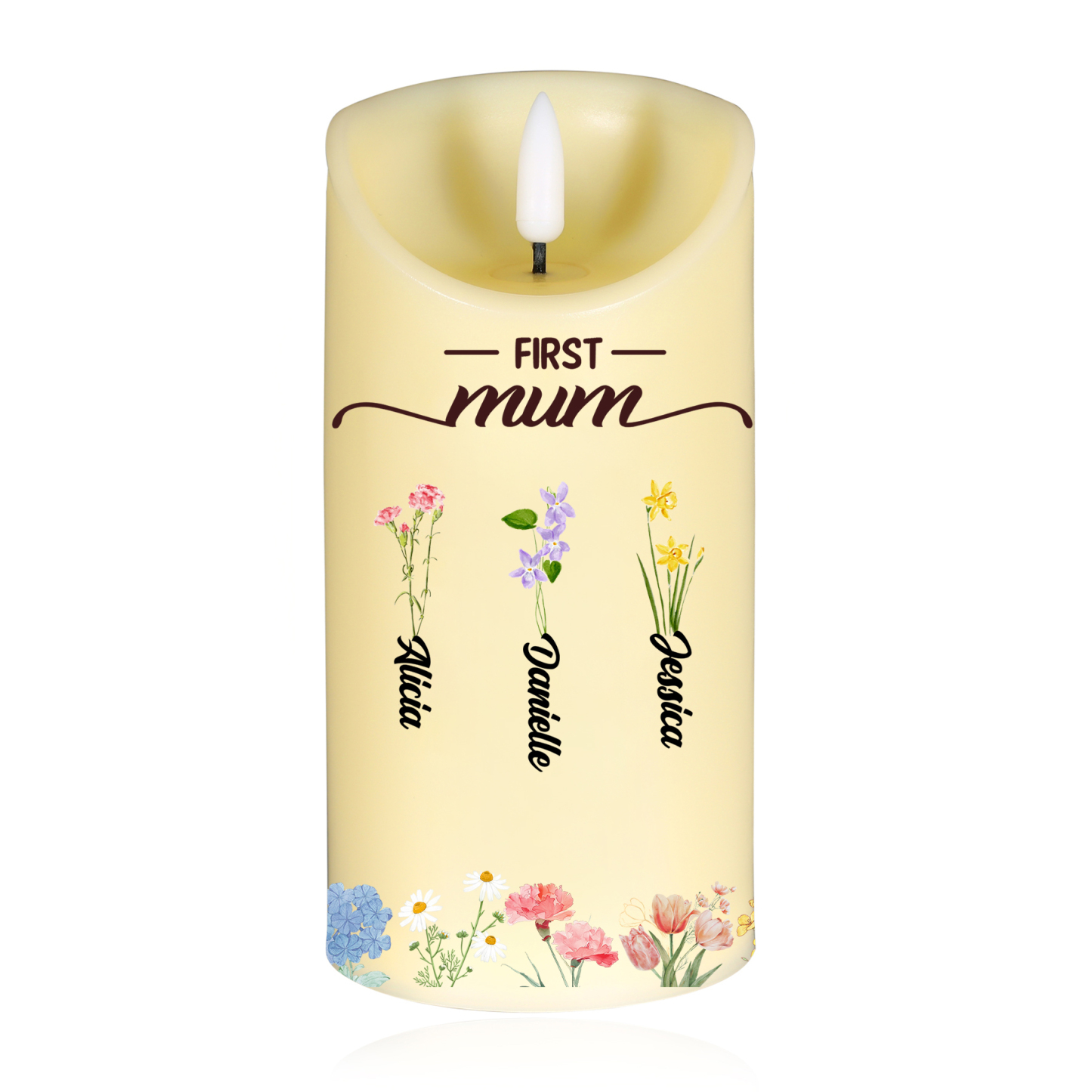 Custom Birth Flower LED Candle – Personalised Gift for Mum or Grandma with Kids’ Names | Jessemade
