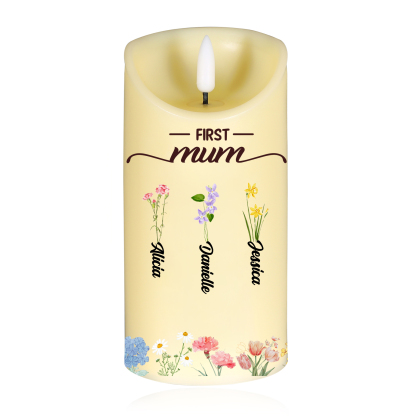 Custom Birth Flower LED Candle – Personalised Gift for Mum or Grandma with Kids’ Names | Jessemade