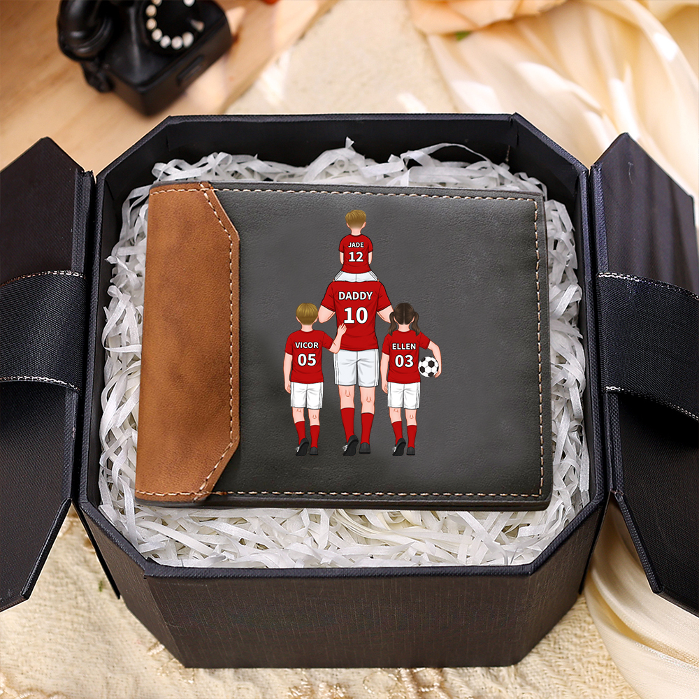Personalised Football Family Leather Men's Wallet With Various Designs Father's Gift For Dad | Jessemade