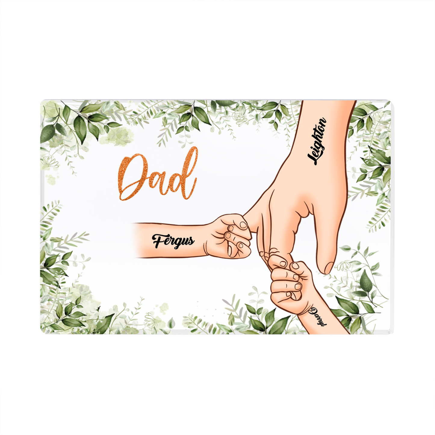 3 Names & 1 Text Personalised Acrylic Plaque for Dad - Custom Holding Hands Style | Jessemade