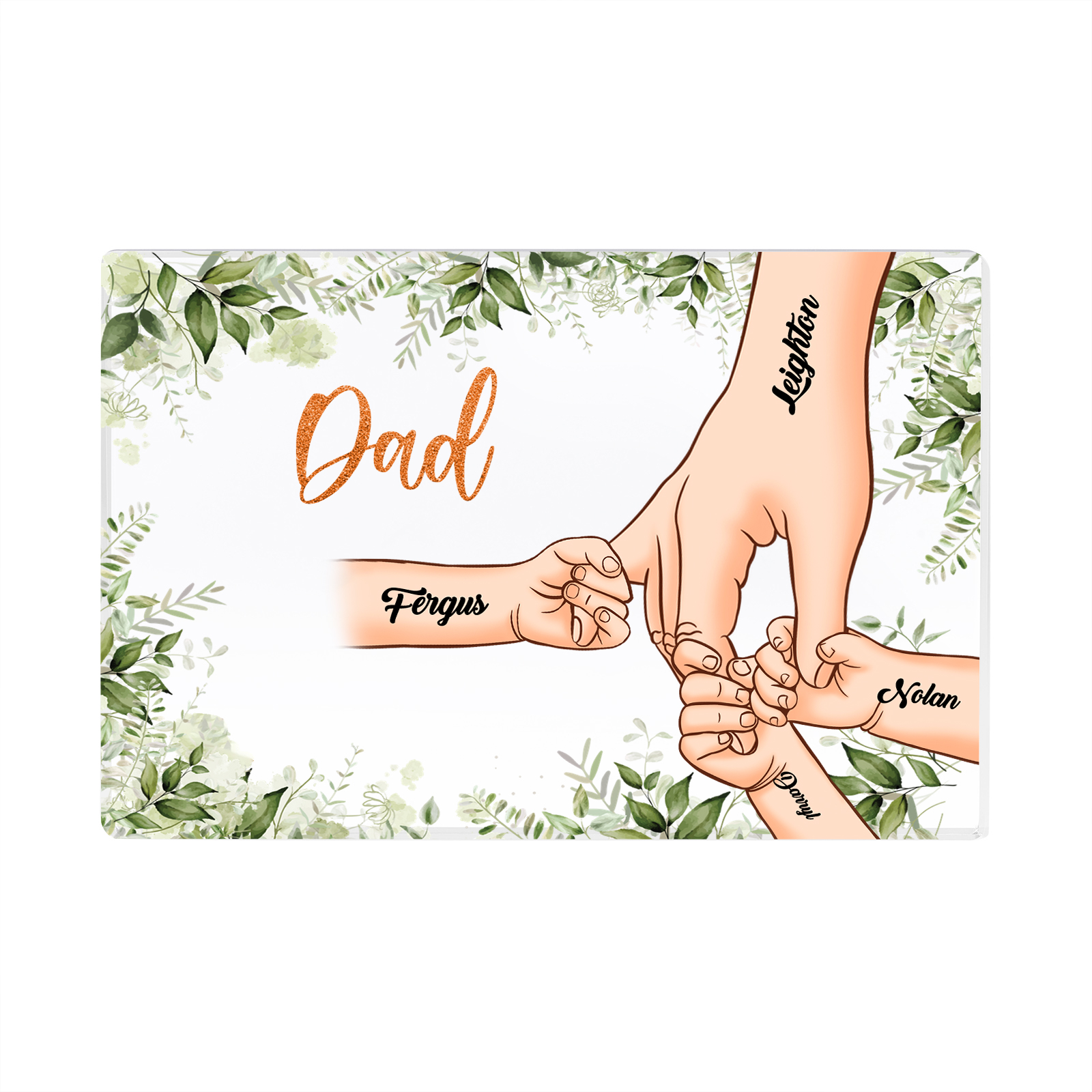 4 Names & 1 Text Personalised Acrylic Plaque for Dad - Custom Holding Hands Style | Jessemade