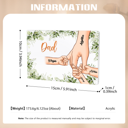 4 Names & 1 Text Personalised Acrylic Plaque for Dad - Custom Holding Hands Style | Jessemade