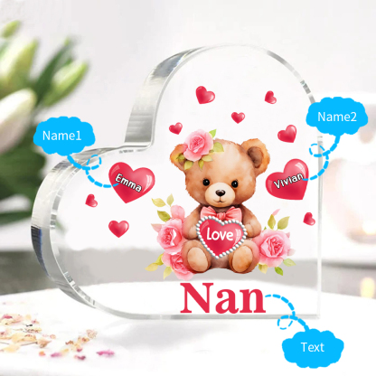 2 Names-Personalized Bear Acrylic Heart Keepsake Custom Text Acrylic Plaque Ornaments Gifts for Nan