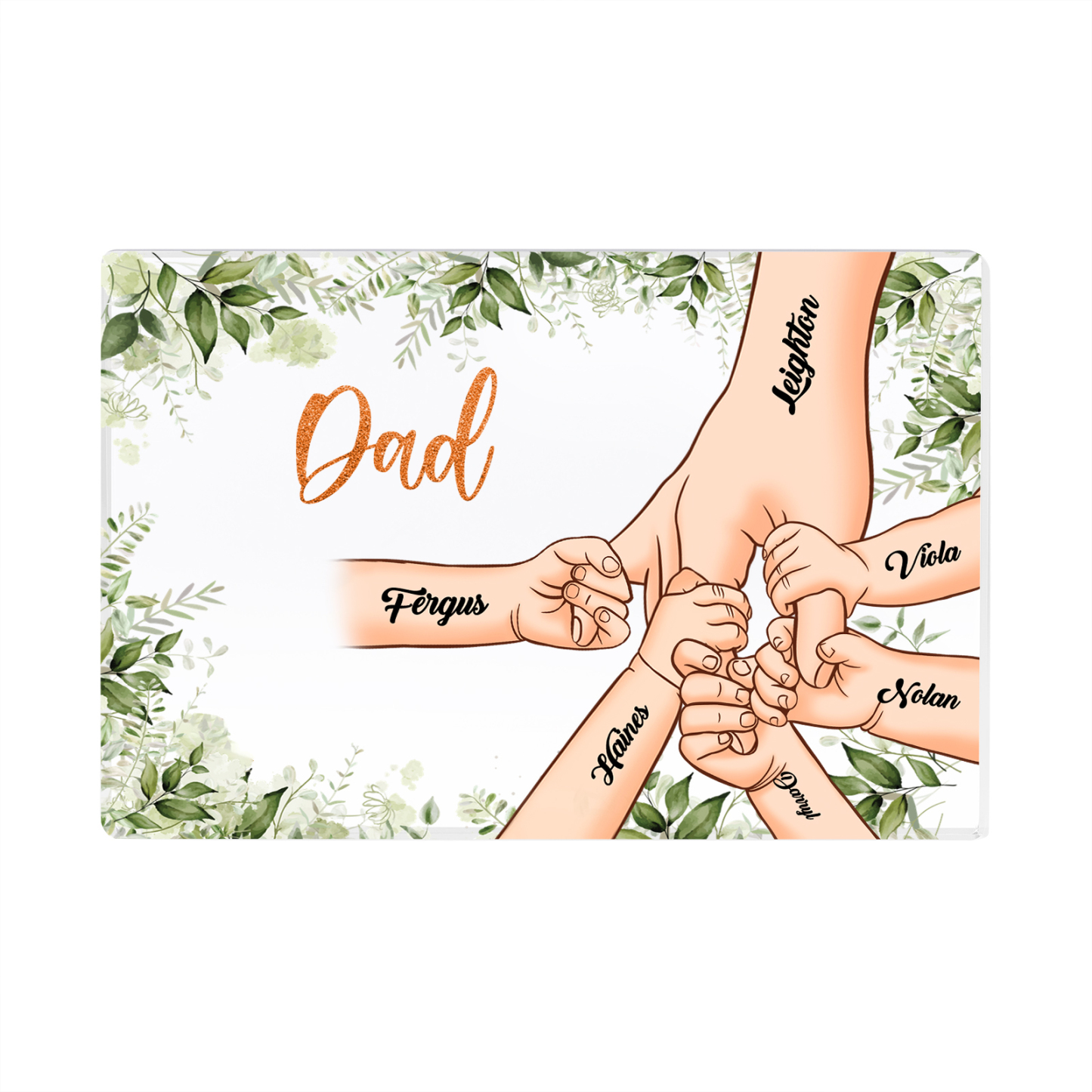 6 Names & 1 Text Personalised Acrylic Plaque for Dad - Custom Holding Hands Style | Jessemade