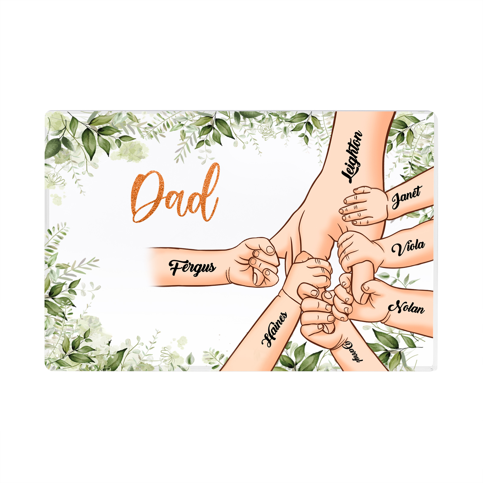 7 Names & 1 Text Personalised Acrylic Plaque for Dad - Custom Holding Hands Style | Jessemade