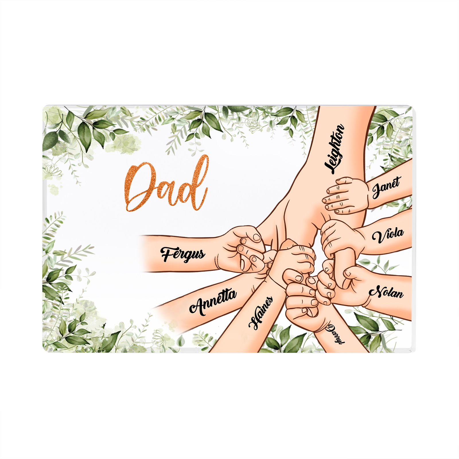 8 Names & 1 Text Personalised Acrylic Plaque for Dad - Custom Holding Hands Style | Jessemade