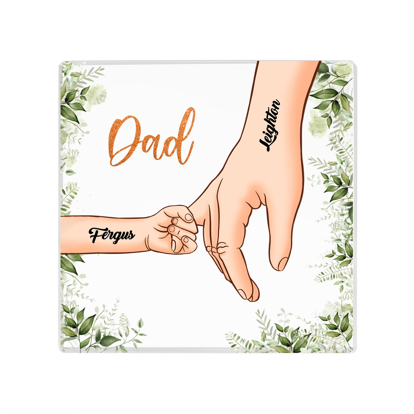 2 Names & 1 Text Personalised Acrylic Plaque for Dad - Custom Holding Hands Father's Day Gift | Jessemade