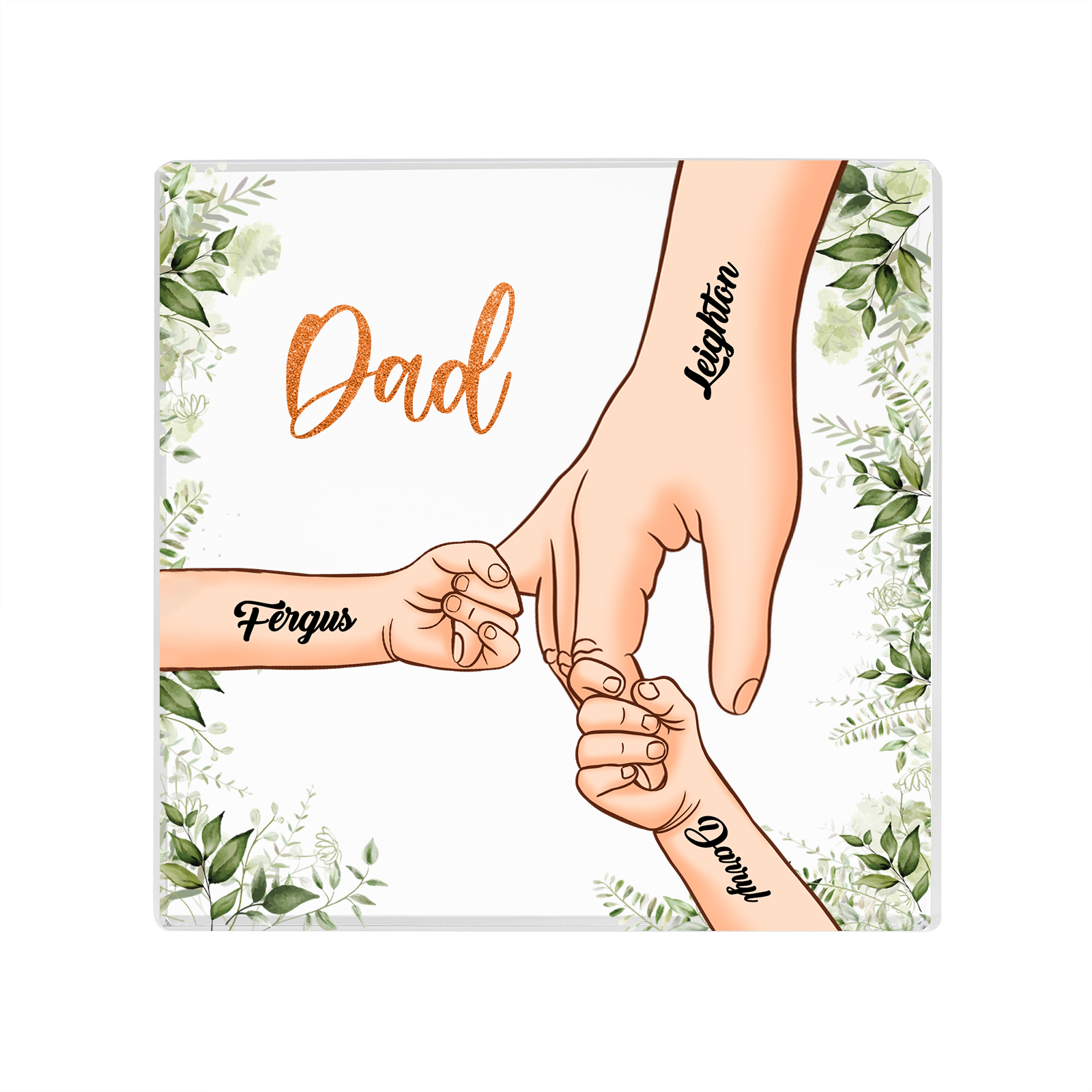 3 Names & 1 Text Personalised Acrylic Plaque for Dad - Custom Holding Hands Father's Day Gift | Jessemade