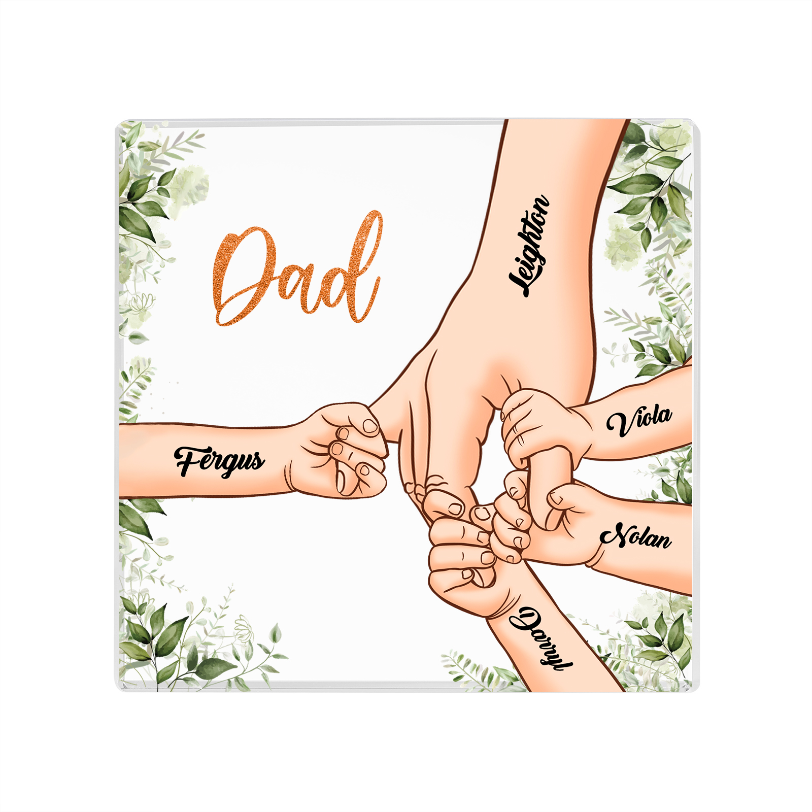 5 Names & 1 Text Personalised Acrylic Plaque for Dad - Custom Holding Hands Father's Day Gift | Jessemade
