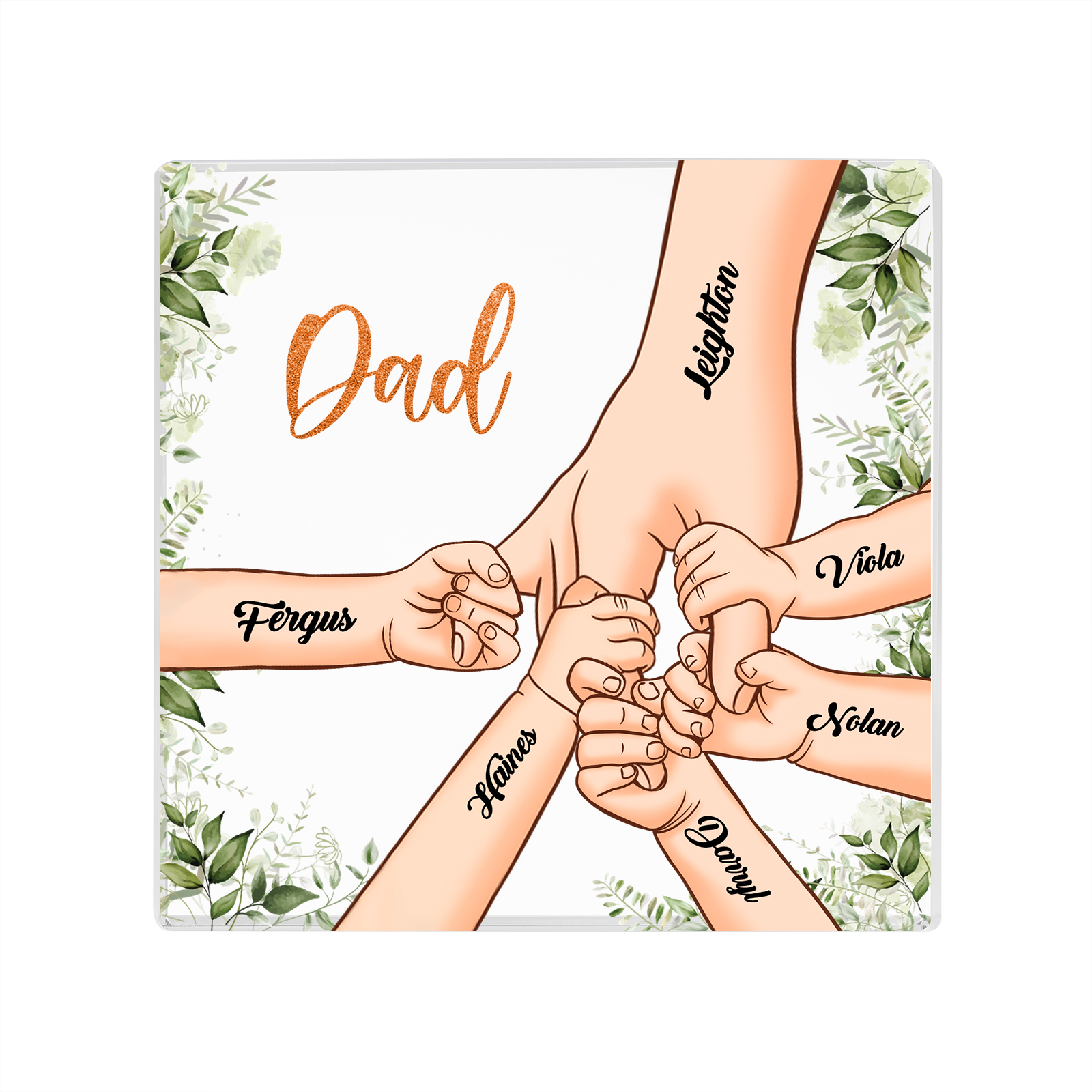 6 Names & 1 Text Personalised Acrylic Plaque for Dad - Custom Holding Hands Father's Day Gift | Jessemade