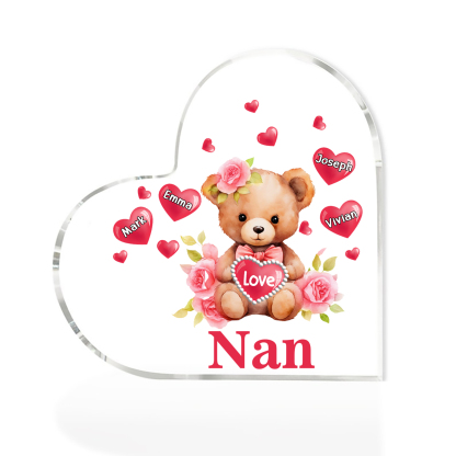 4 Names-Personalized Bear Acrylic Heart Keepsake Custom Text Acrylic Plaque Ornaments Gifts for Nan