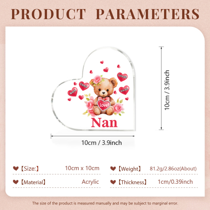 4 Names-Personalized Bear Acrylic Heart Keepsake Custom Text Acrylic Plaque Ornaments Gifts for Nan