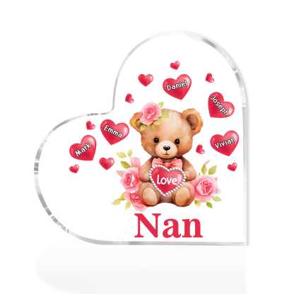 5 Names-Personalized Bear Acrylic Heart Keepsake Custom Text Acrylic Plaque Ornaments Gifts for Nan