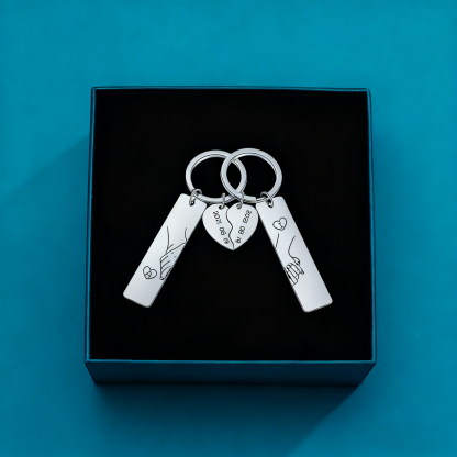 Personalised Hand in Hand Couple Keyring Set With Gift Box, Custom Keyring Engrave Name Matching Couple Gifts, Valentine's Day Gift for Him-Silver Color