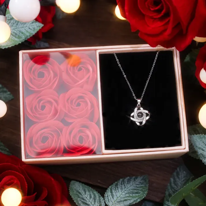 Personalised Photo Projection Necklace Love Knot Pendant Necklace Gifts for Her