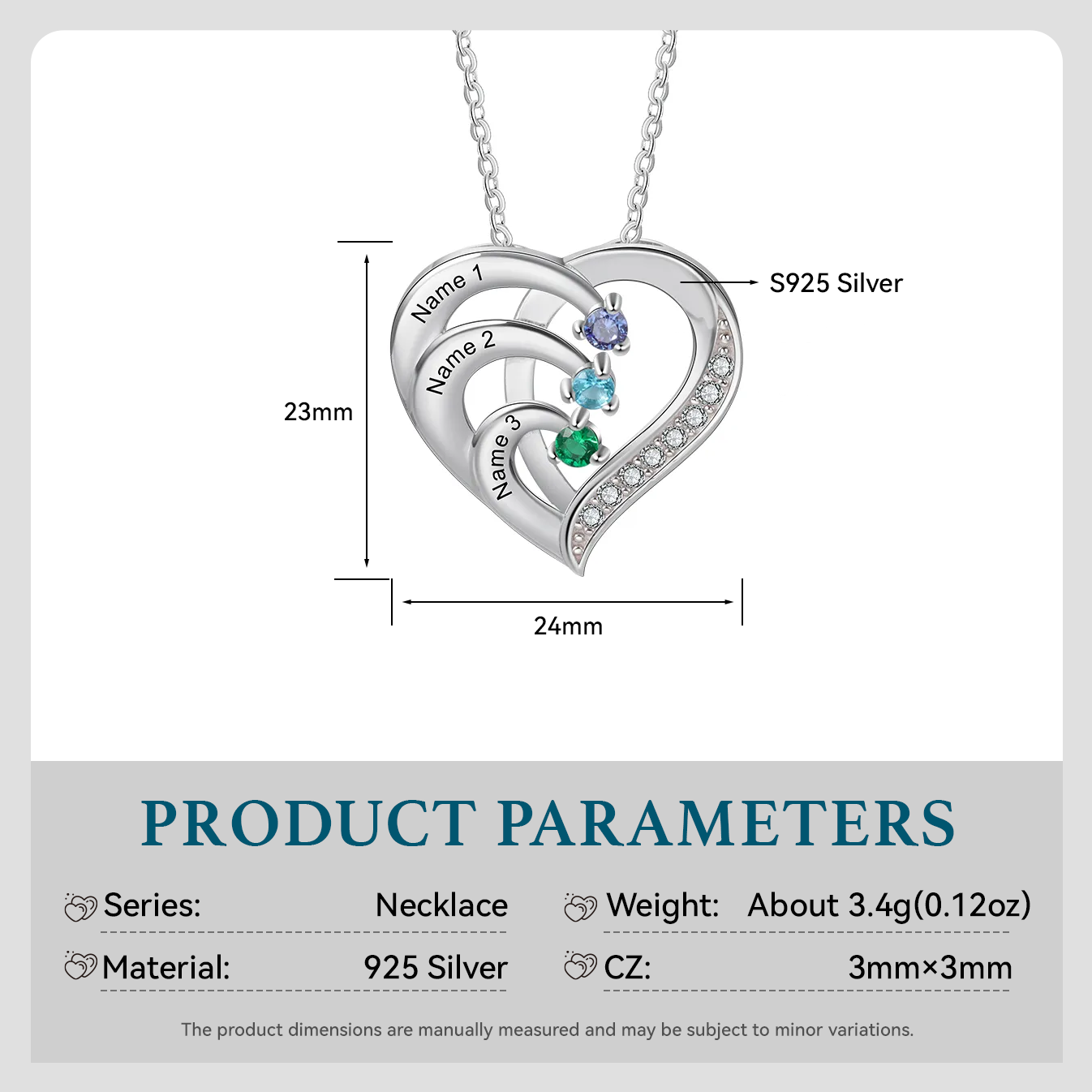 Personalised 925 Sterling Silver Birthstone Name Necklace (2–6 Names) – Intertwined Heart Gifts for Her