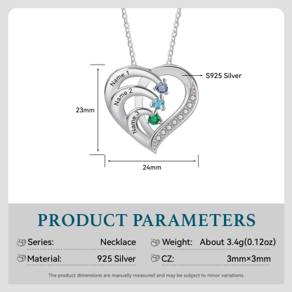 Personalised 925 Sterling Silver Birthstone Name Necklace (2–6 Names) – Intertwined Heart Gifts for Her