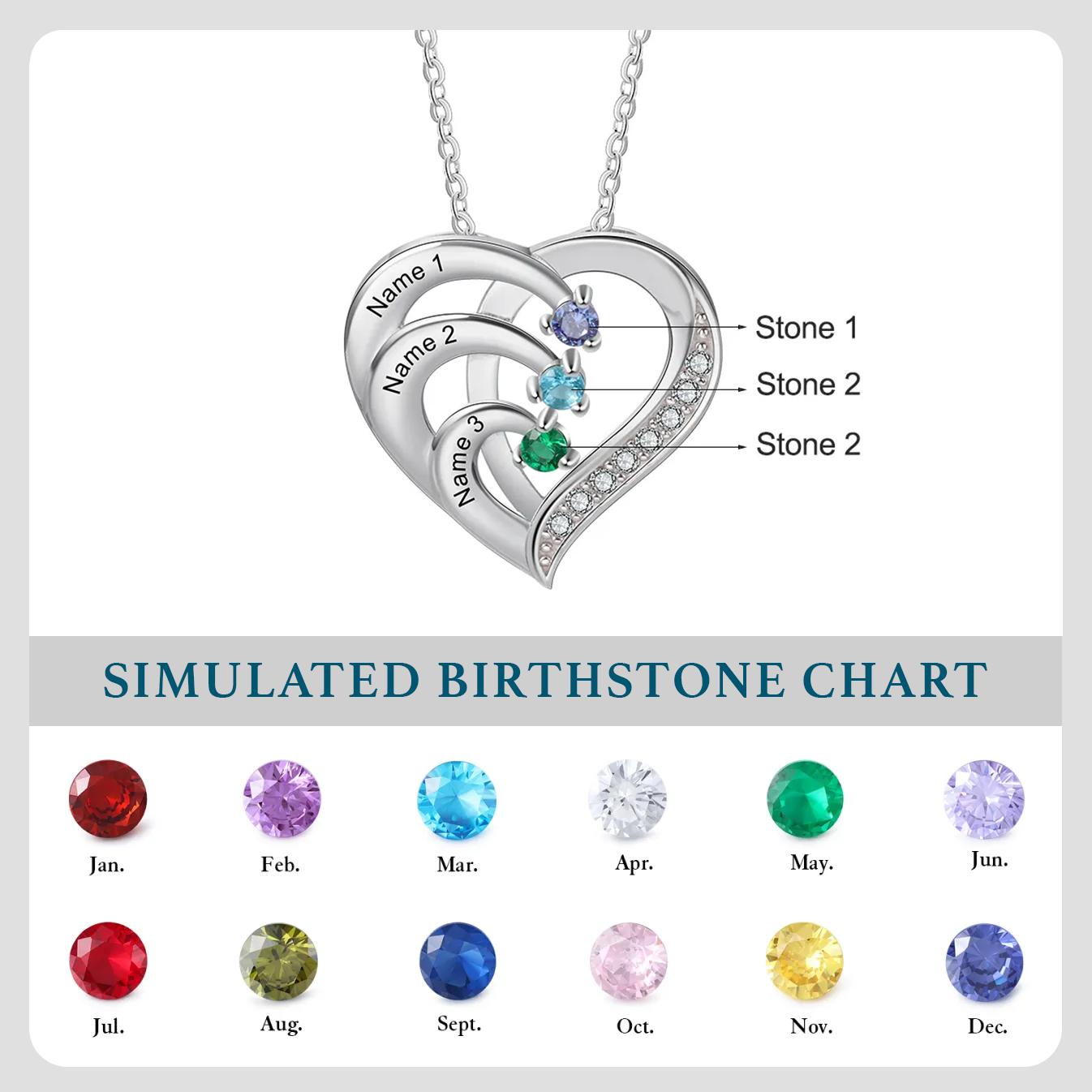 Personalised 925 Sterling Silver Birthstone Name Necklace (2–6 Names) – Intertwined Heart Gifts for Her