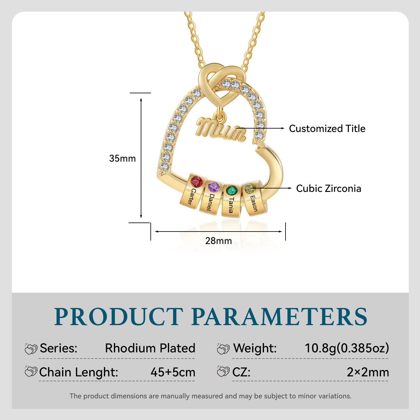 Personalised Mum Birthstone Heart Necklace With 1-5 Names