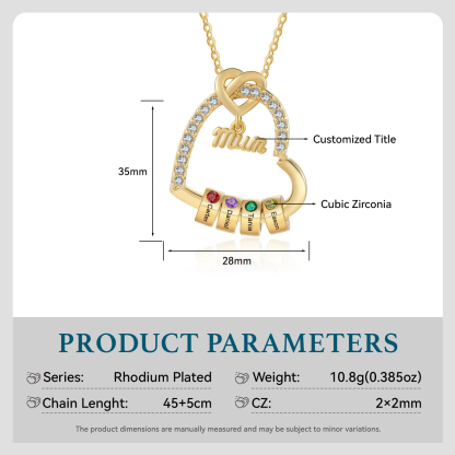 Personalised Mum Birthstone Heart Necklace With 1-5 Names