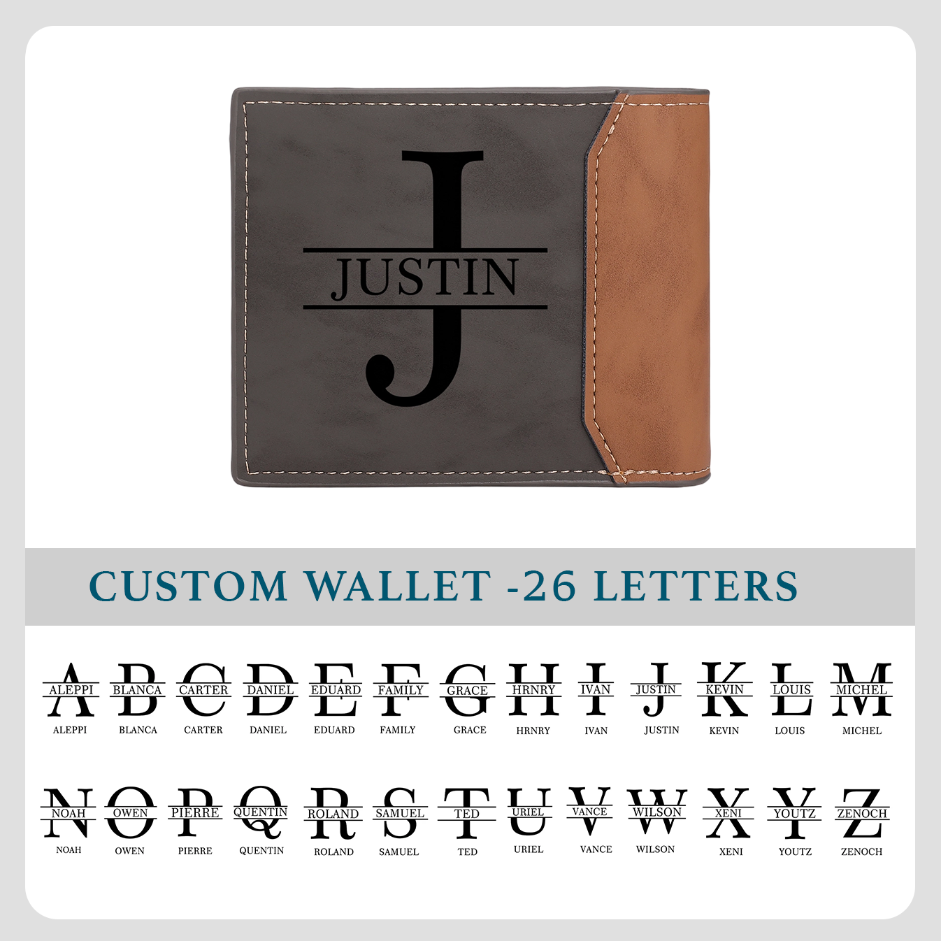Personalised Name Leather Couple Wallet Engraved Letter And Photo Gift For Him