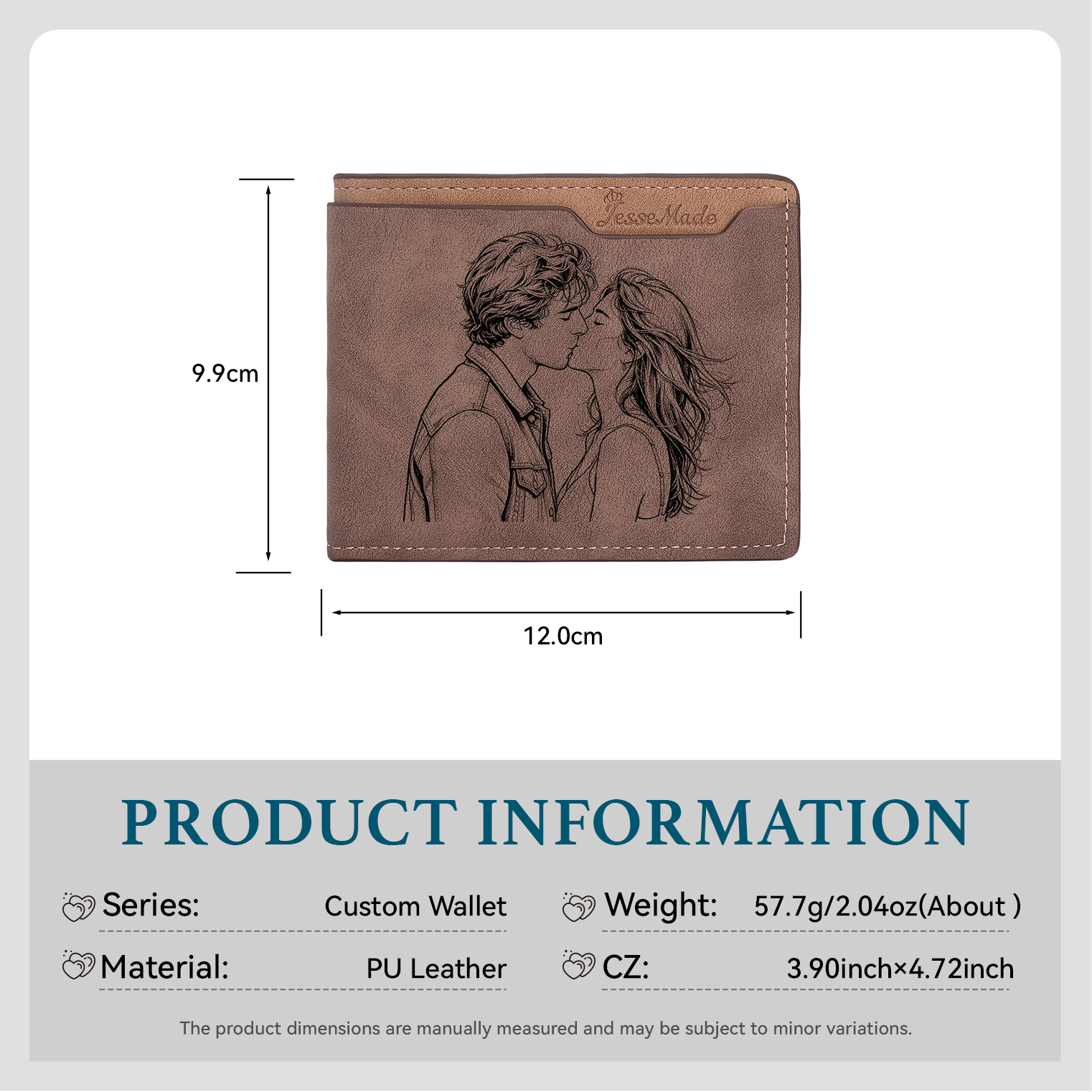 Personalised PU Leather Men’s Wallet with Custom Photo & Name & Letter Christmas Couple Gift for Him | Jessemade