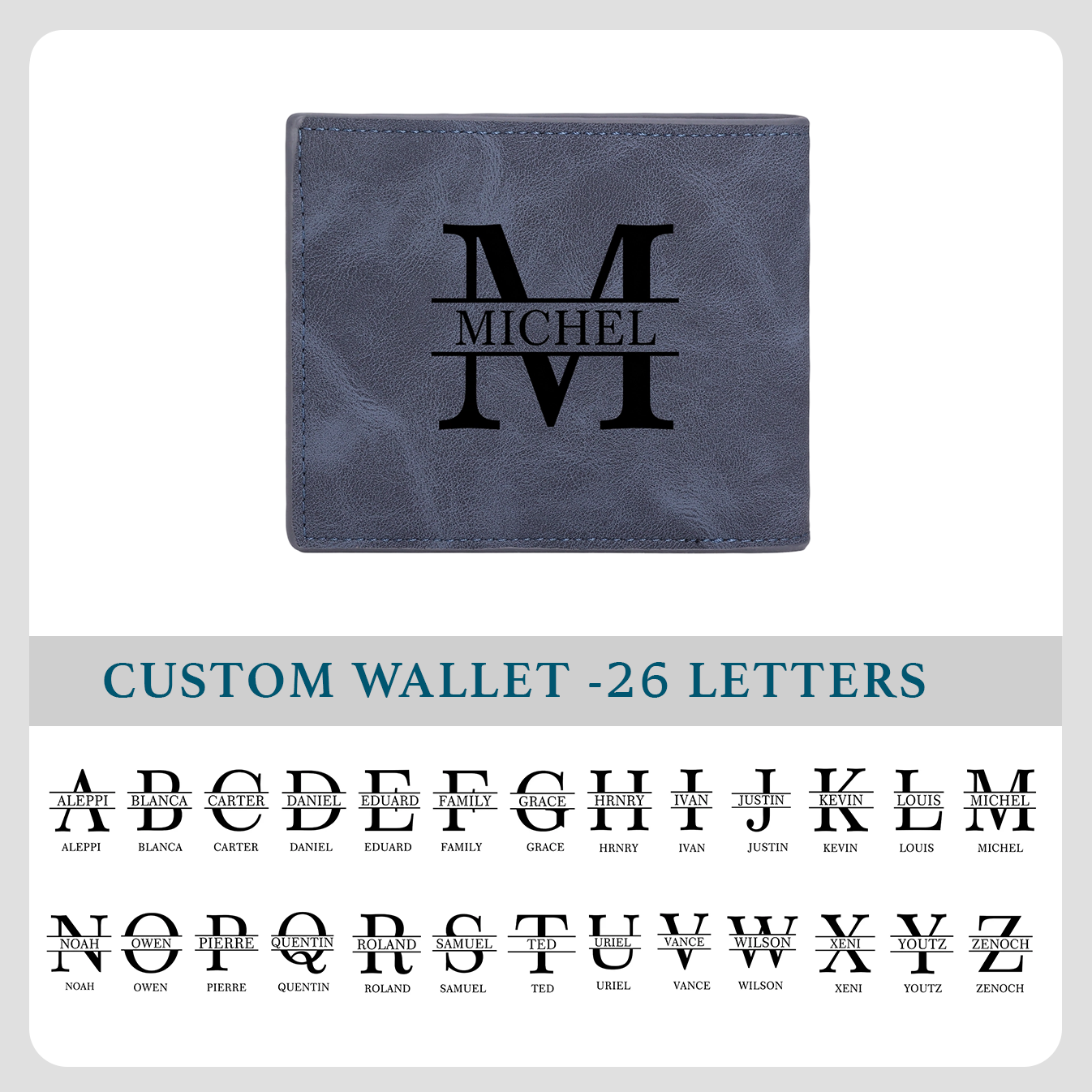 Personalised Name Leather Men's Wallet With Card Slot Engraved Letter And Photo Gift For Him