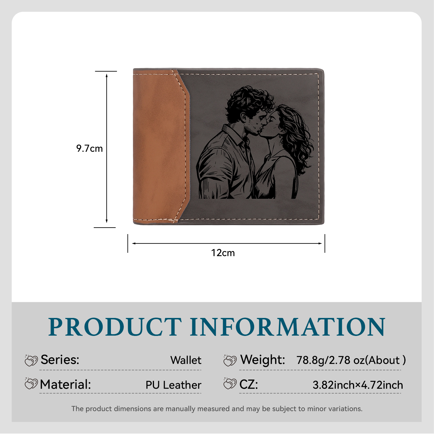 Personalised Name Leather Couple Wallet Engraved Letter And Photo Gift For Him