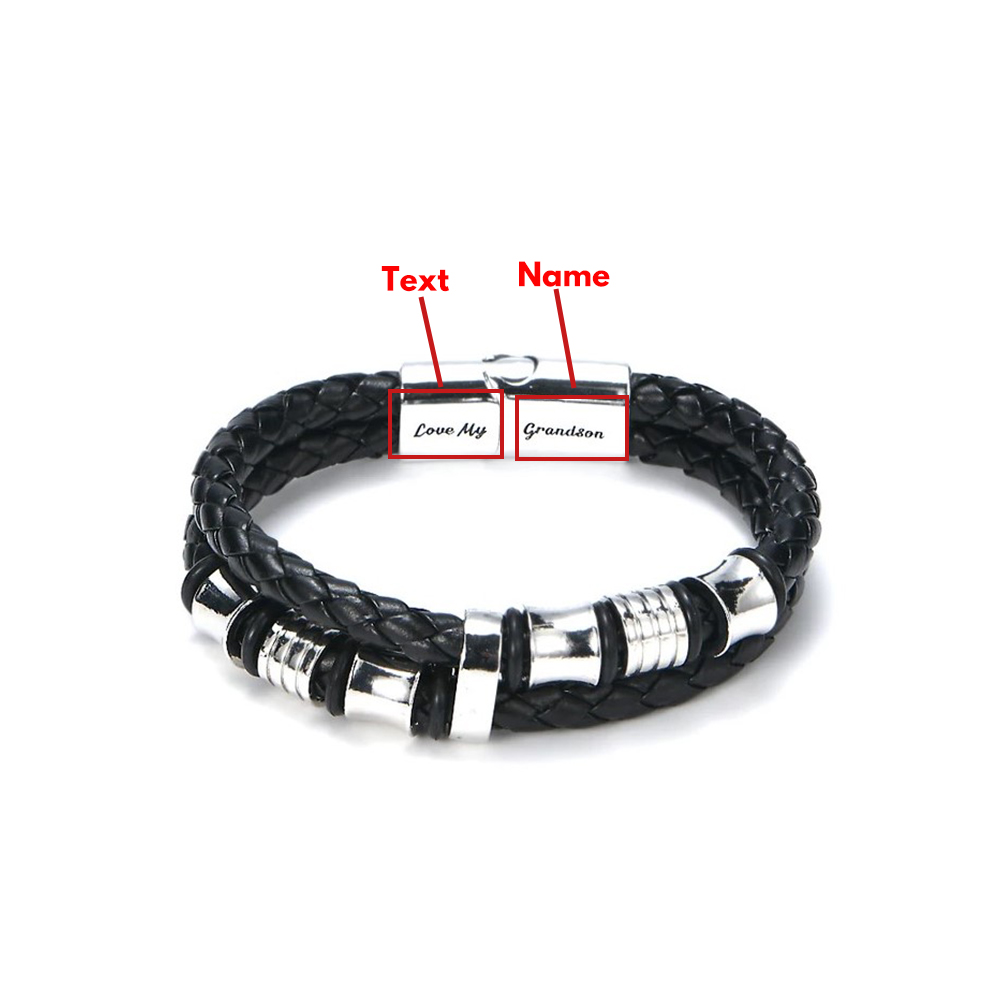 To My Grandson, Inspirational Leather Bracelet Bangle with Message Card Gifts For Man