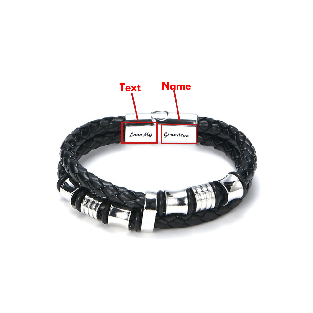 To My Grandson, Inspirational Leather Bracelet Bangle with Message Card Gifts For Man