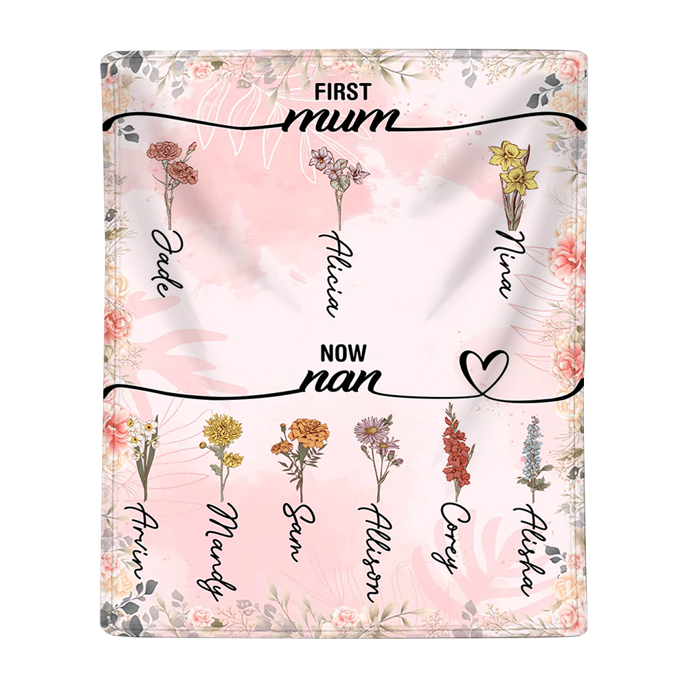 Personalized Family Blanket Custom 2-12 Name and Birth Flower Blanket - Gift for Nan/Mum | Jessmade