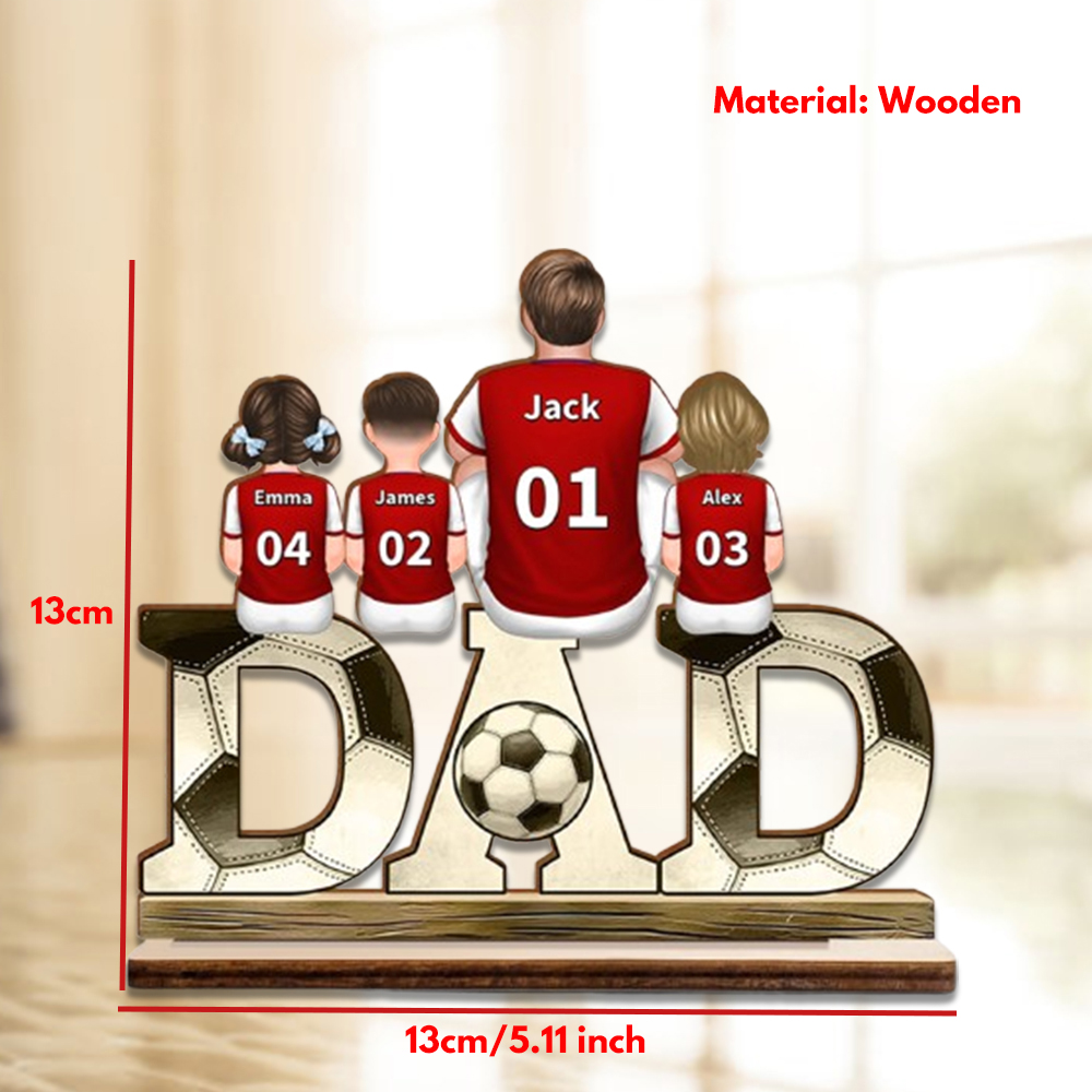 2-5 Names Personalised Wooden Football Dad Ornament - Custom Decoration Plaque for Father | Jessemade