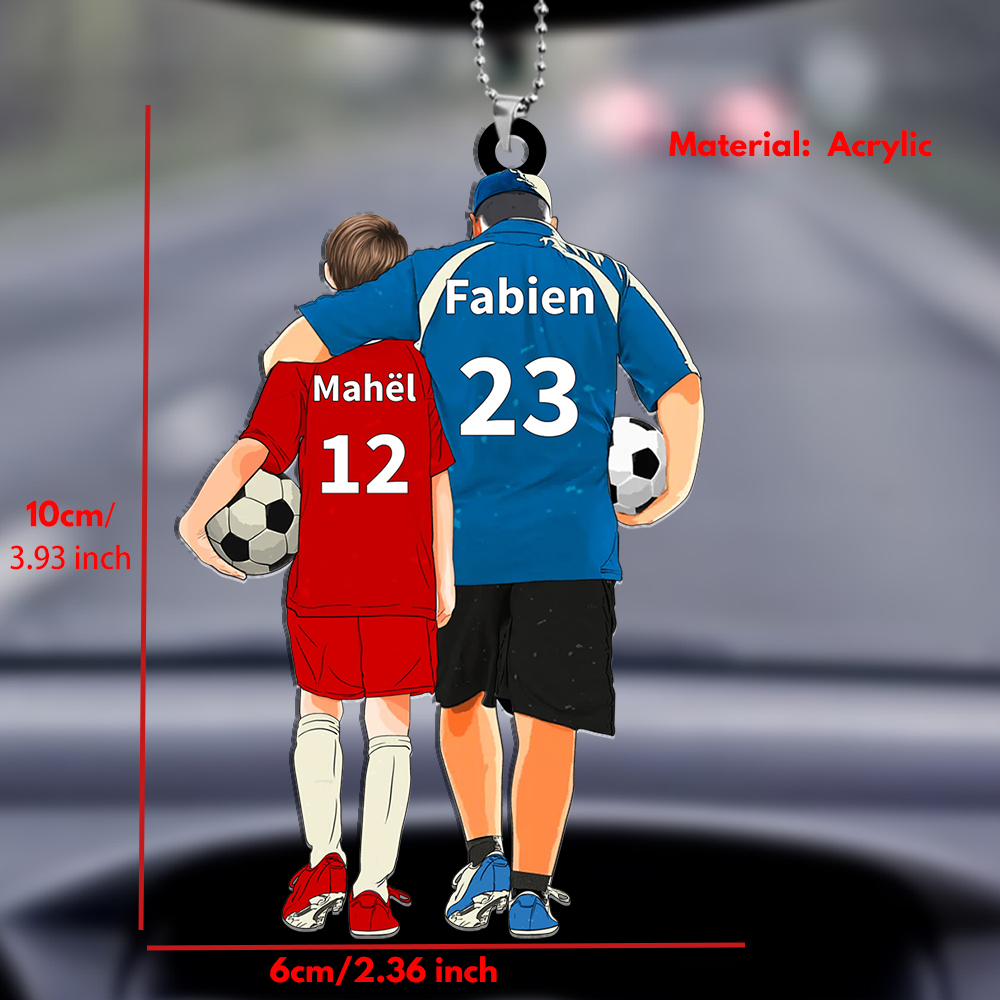 Personalised Acrylic Football Keyring for Dad & Child – Custom Names & Numbers Gift for Father’s Day