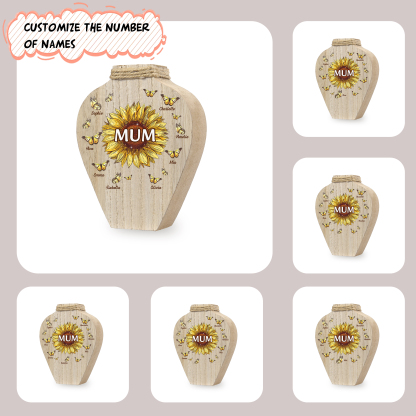 8 Names - Personalized Custom Text and Name Butterfly Style Wooden Decorative Vase as a Gift for Mum