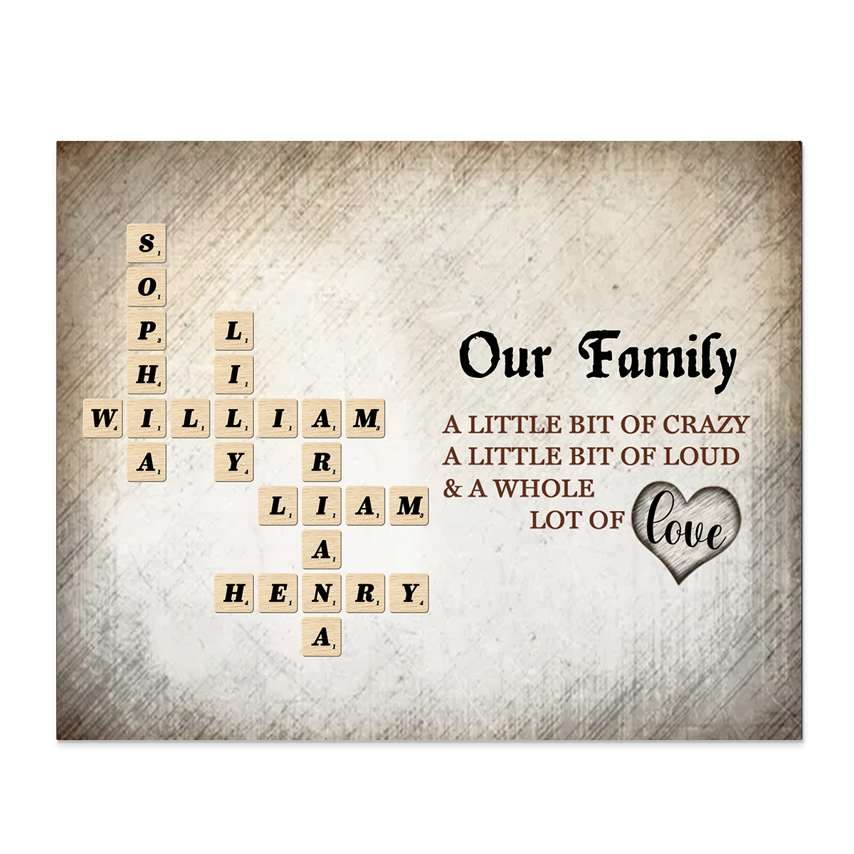 Personalised Family Love Crossword Wooden Wall Art - Custom Names - Family Whole Lot Of Love Crossword Puzzle Art | Jessemade