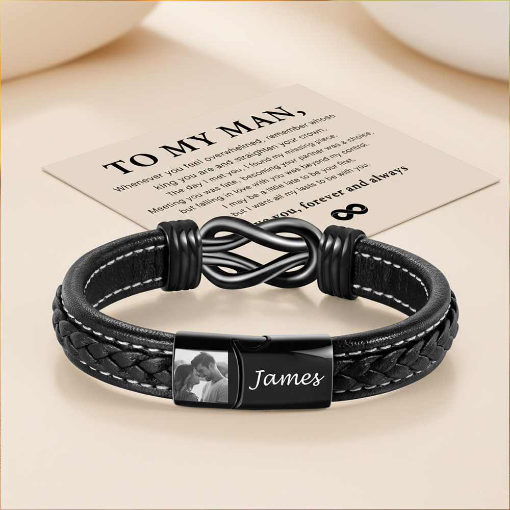 Personalised Men's Infinity Leather Photo Bracelet