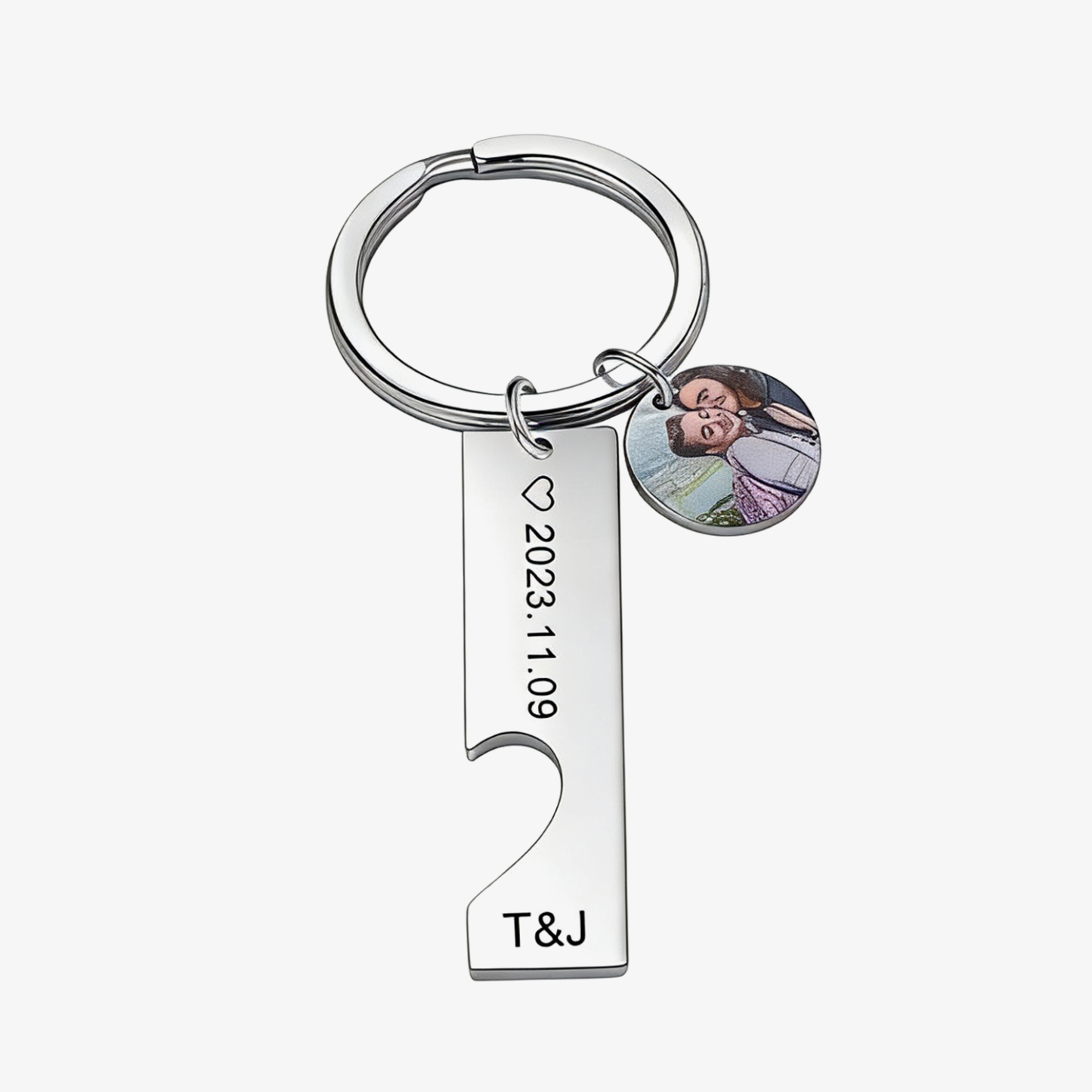 2-Names Personalised Photo Couple Keyring Engrave Letters And Date Matching Couple Gifts, Special Gift For Him/Her